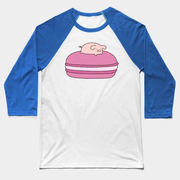 Pig and Giant Pink Macaroon Baseball T-Shirt by saradaboru